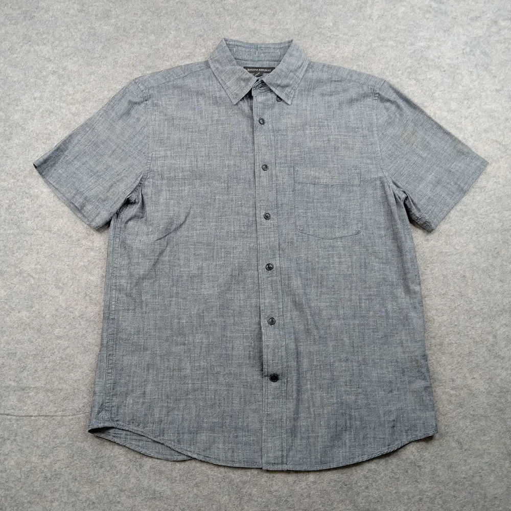 Banana Republic Shirt Mens Small Gray Short Sleeve Button Front Cotton Casual‎
